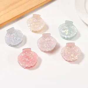 Iridescent Shell Hair Claw Clip Small Sea Shell Shark Clip With Faux Artificial Pearl Mermaid Style Hair Styling Accessory For Women