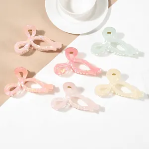 Irisierende Schleifen Haarkralle Für Damen PVC Perlmutt Gelee Farbe Hai Clip Haarschmuck Für Elegante Frisuren