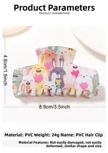 Detailed size specifications of the cartoon rabbit print PVC hair claw clip