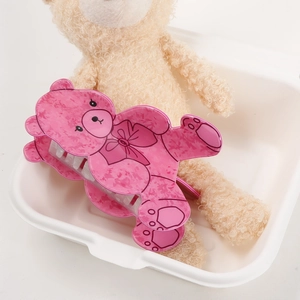 Pince à cheveux ours avec motif marbré rose pour accessoire de coiffure mignon