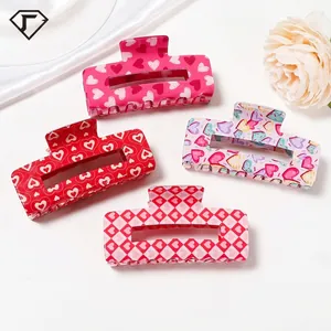 Korean Style Large Square PVC Hair Claw Clip Sweet Heart Pattern Hollow Hair Clip For Women Fashion Hair Accessories