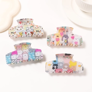 Cute cartoon hair claw clips set in pastel colors featuring cats and rabbits