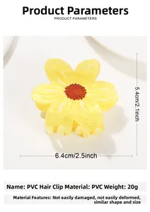 Dettaglio macro della molletta a girasole in PVC di 6,4 cm per 5,4 cm e peso di 20g