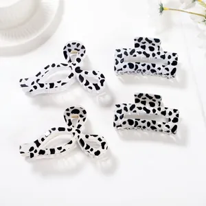 Vintage Cow Print PVC Hair Claw Clips Large Spotted Pattern Non-Slip Shark Hair Catch Fashion Accessories For Women Daily