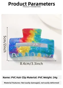 Rainbow tie-dye PVC hair claw clip dimensions 8.4cm by 5cm weighing 24 grams