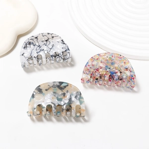 Ensemble de 3 pinces à cheveux moyennes en acétate avec motifs artistiques variés