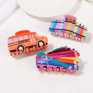 Set mit Haarklammern im Schulbus- und Buntstift-Design für Frauen und Pferdeschwänze