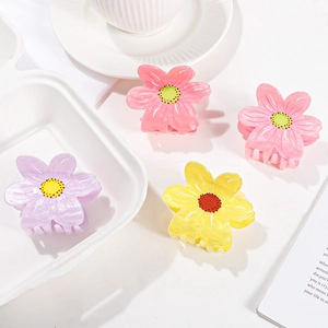 Set di mollette per capelli a fiori colorati in rosa, viola e giallo con finitura perlata