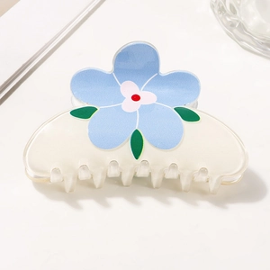Pince à cheveux florale blanc crème avec des motifs de fleurs multicolores
