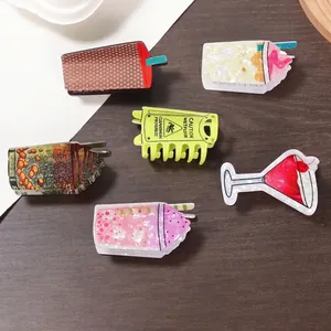 Creative ice cream and cocktail cup shaped hair claws in acetate with glitter finish