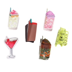 Creative ice cream and cocktail cup hair claw clips set with caution floor sign
