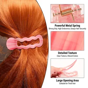Pinza per capelli rosa a onde per capelli folti con molla in metallo ad alta tenuta