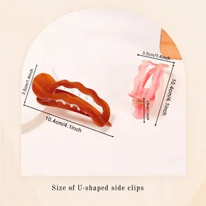 Mollette per capelli a U in ambra e rosa con design a onde e misure dettagliate