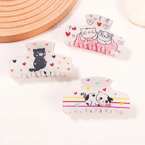 Pince à Cheveux Crabe en PVC Chat Dessin Animé Grande Pince Shark Motif Animal Cœur Imprimé Épingle à Cheveux Pour Femmes Filles
