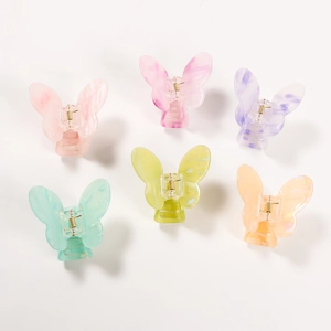 Lot de 6 pinces à cheveux papillon aux motifs marbrés colorés avec ressorts solides