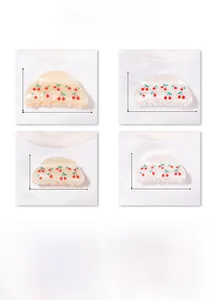Detailed dimensions of cherry pattern hair claws in cream and white acetate materials