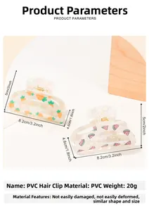 Detailed size parameters of 8.2cm PVC hair claws with fruit patterns and metal spring