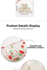 Detail showing 8.2cm size dimensions and smooth fruit pattern hair claw clip for women