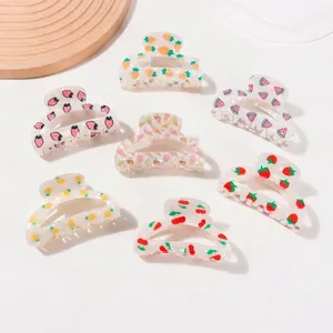 Women Fresh PVC Fruit Pattern Hair Claw Clip Pearlescent Shark Clip For Thick Hair Elegant Strawberry Cherry Watermelon Hairpin