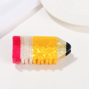 Creative yellow pencil-shaped hair claw clip with pink eraser made of acetate