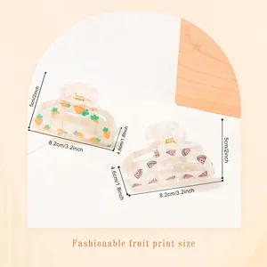 Elegant semi-transparent shark hair clips with cute fruit patterns and matte finish