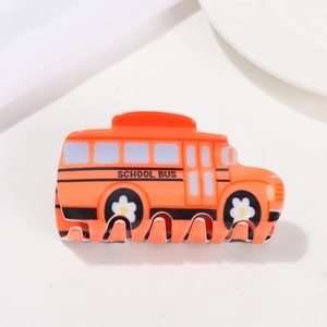 Creative orange school bus hair claw clip for high ponytail styling and daily use