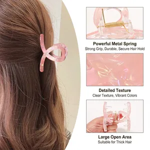Iridescent Mermaid Hair Claw Clip For Women Large Pearlescent PVC Shark Clip Geometric Cross Loop Hair Accessories Gift
