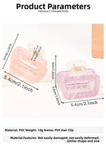 Détails de petites pinces à cheveux en PVC marbré avec dimensions précises et 5,4 cm de long