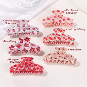 Lot de 6 pinces à cheveux douces avec motifs cerises et fraises en acétate brillant