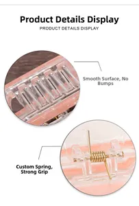 Vue détaillée de la pince à cheveux rose translucide avec ressort métallique robuste