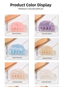 Product color display of medium semi-circle PVC hair claws in six marble texture shades