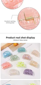 Detail view of the durable custom metal spring on colorful acrylic hair claw clips