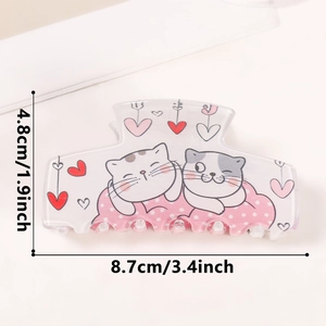 Pinza per capelli rosa con gattini dei cartoni animati che dormono su cuscino a pois