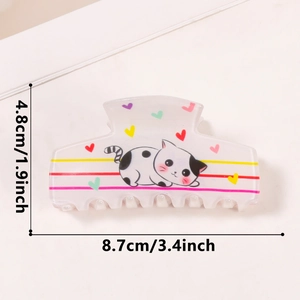 Pinza per capelli con gatto bianco, strisce colorate e design a cuore, fermaglio in acrilico