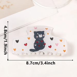Pinza per capelli gatto nero crema con motivi a cuore e dimensioni 8,7cm per 4,8cm