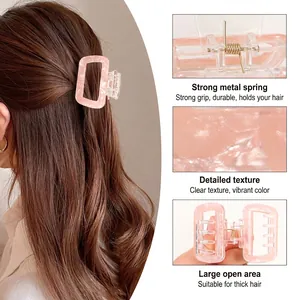 Pince à cheveux rectangulaire effet marbre rose avec ressort en métal robuste et chic