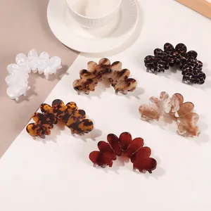 French Vintage Large Petal Flower Hair Claw Clip Elegant Marble Tortoiseshell Leopard Print PVC Hairpin Shark Clip For Women Hair Accessory
