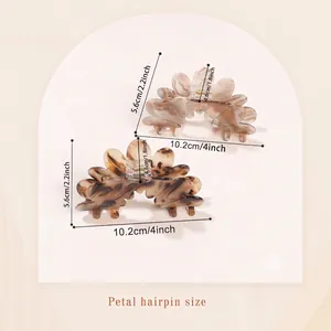 Elegant petal hair claw clip in tortoiseshell finish with 4 inch size specifications