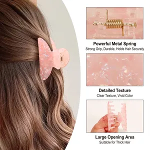 Pinza per capelli effetto marmo rosa con molla in metallo per capelli folti
