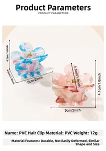 Dettagli delle mollette per capelli a fiore colorate con misure e peso specifici
