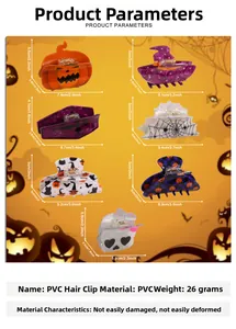 Details von Halloween-Haarklammern aus PVC mit Kürbis- Totenkopf- und Geistmustern
