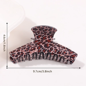 Grande pince à cheveux léopard brillante en marron et noir, longueur de 9,7 cm