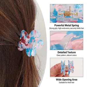 Pinza per capelli a fiore con sfumatura rosa blu e molla in metallo dorato forte