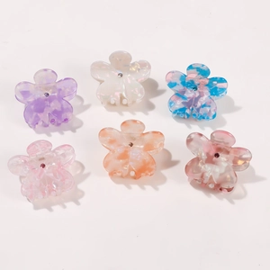 Set di 6 mollette per capelli a fiori colorati con texture marmorizzata e cristalli