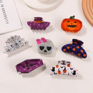 7-teiliges Halloween Haarklammern Set mit Kürbis-, Totenkopf- und Spinnenmustern