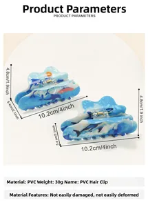 Detail view of blue ocean dolphin hair claw clip with specific dimensions of 10.2x5.4x4.8cm