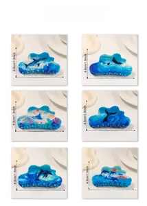 Detailed size view of blue gradient ocean animal hair claw clips measuring 10.2cm in length