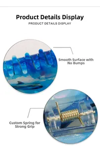 Detail of blue marble acrylic hair claw showing smooth teeth and strong metal spring