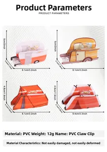 Size chart showing dimensions for PVC cartoon camping tent and RV shaped hair clips