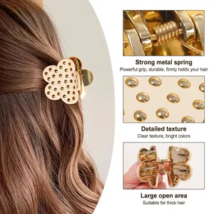 Floral hair claw clip with gold accents and strong spring for thick hair styling